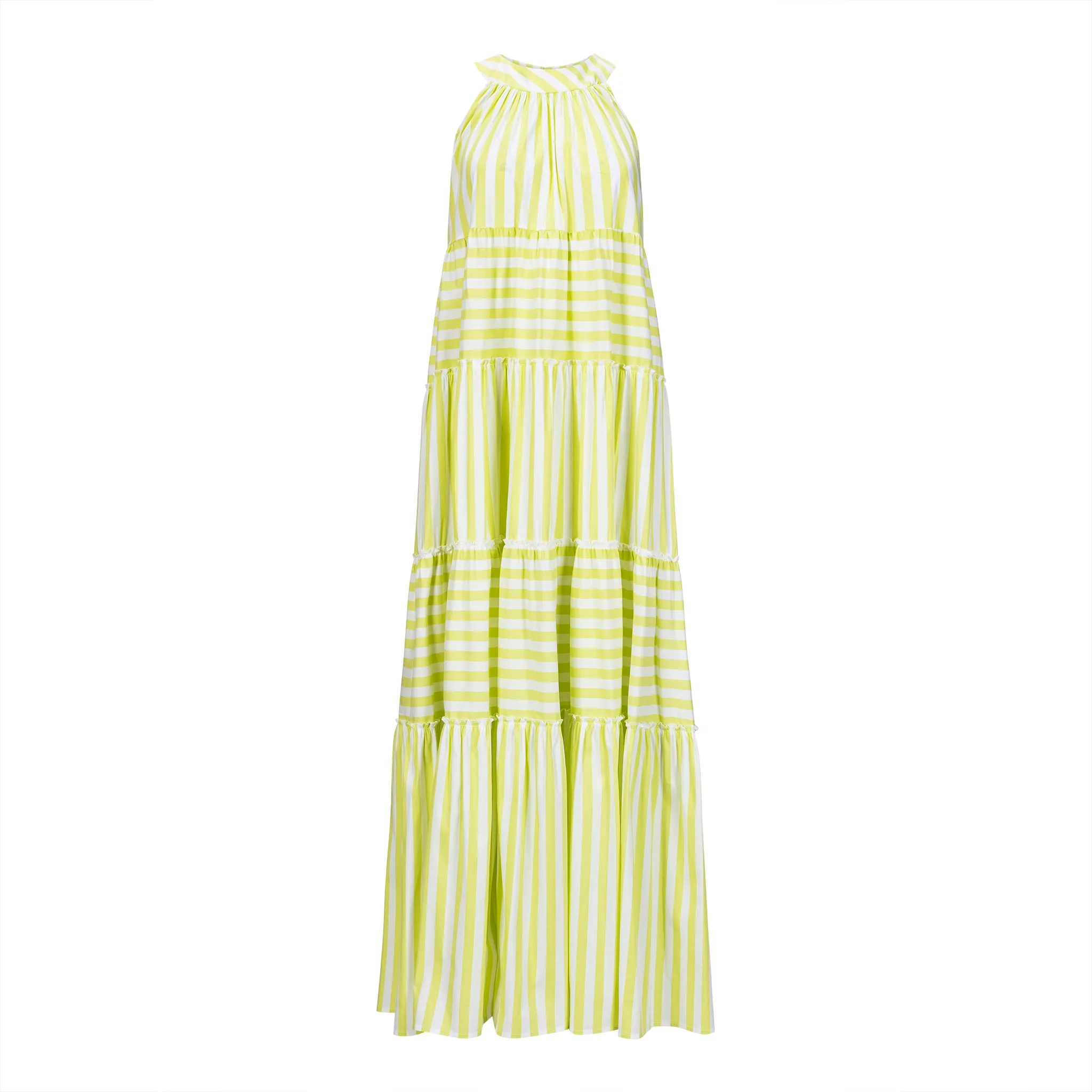 Striped Summer Maxi Dress - Green   White