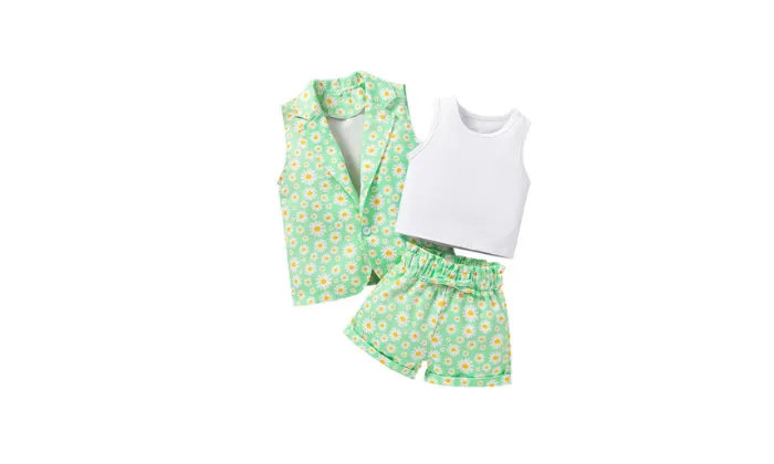 Summer Cute Floral Vest Three-Piece Set