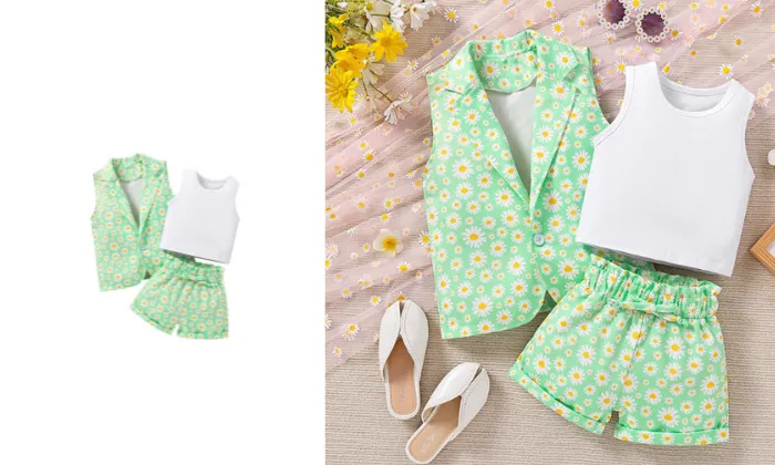 Summer Cute Floral Vest Three-Piece Set