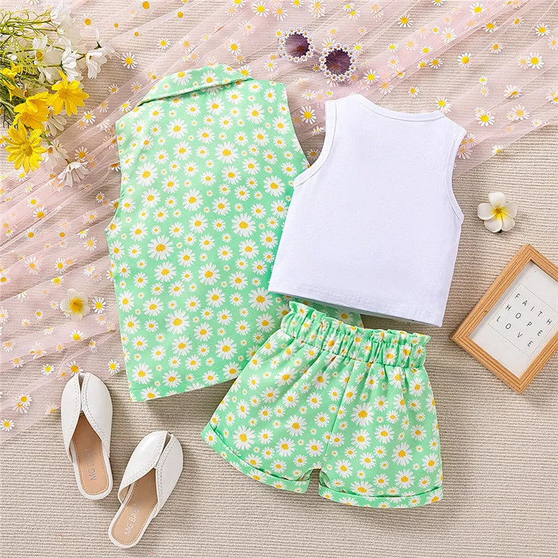 Summer Cute Floral Vest Three-Piece Set