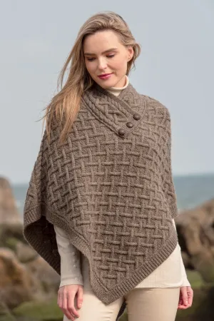 Super Soft Aran Poncho-Brown