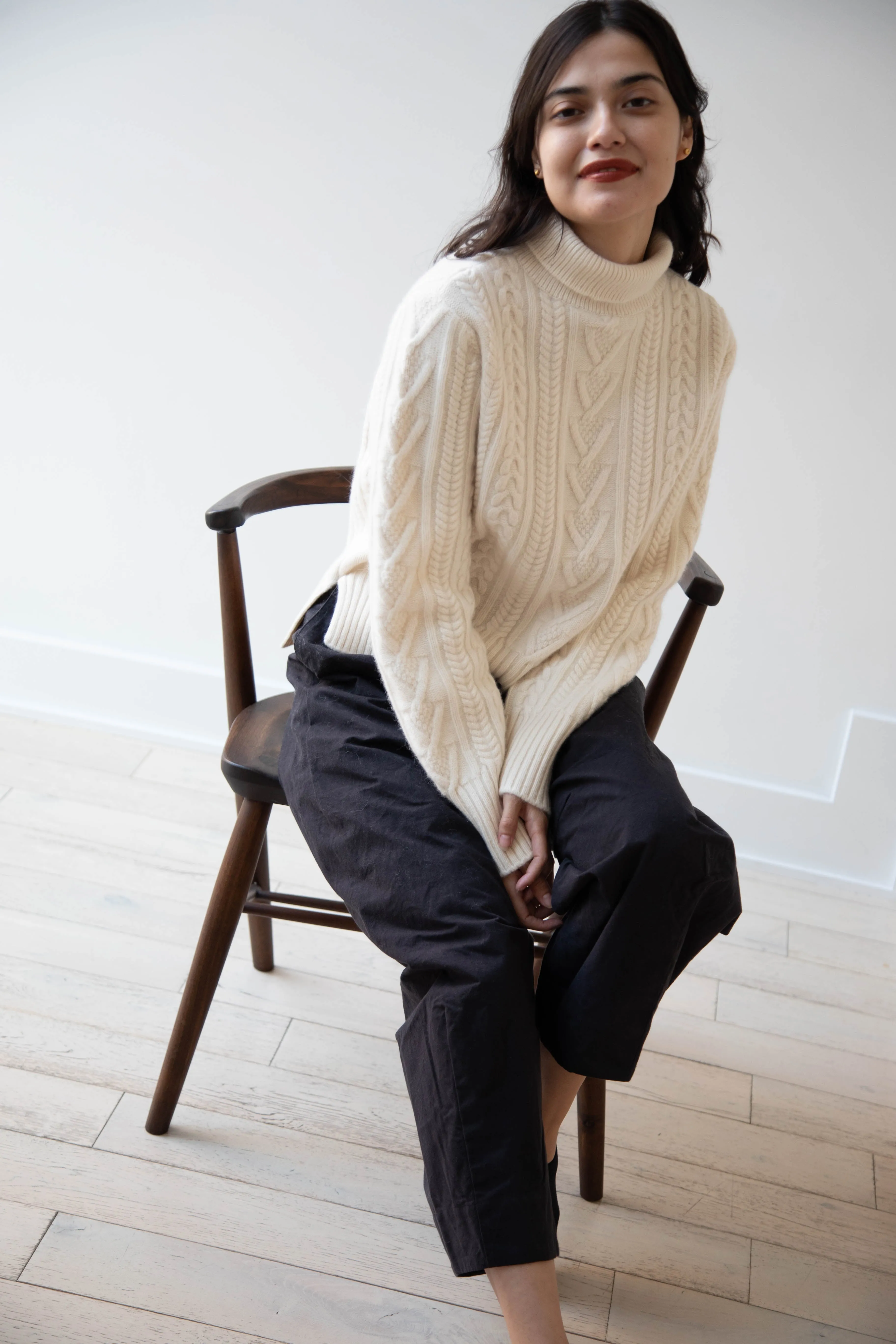 The Loom | Cable Turtleneck Sweater in Ivory