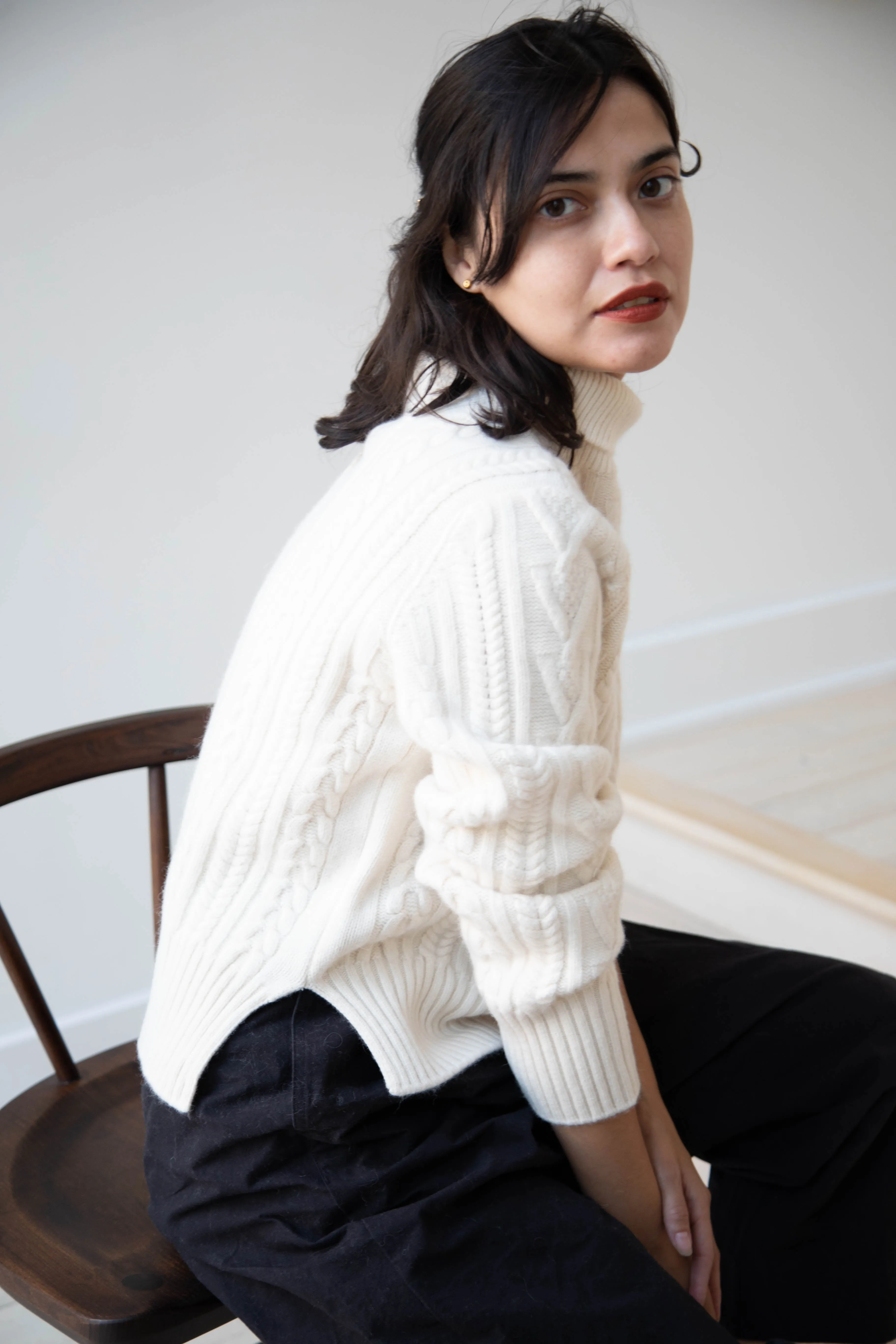 The Loom | Cable Turtleneck Sweater in Ivory