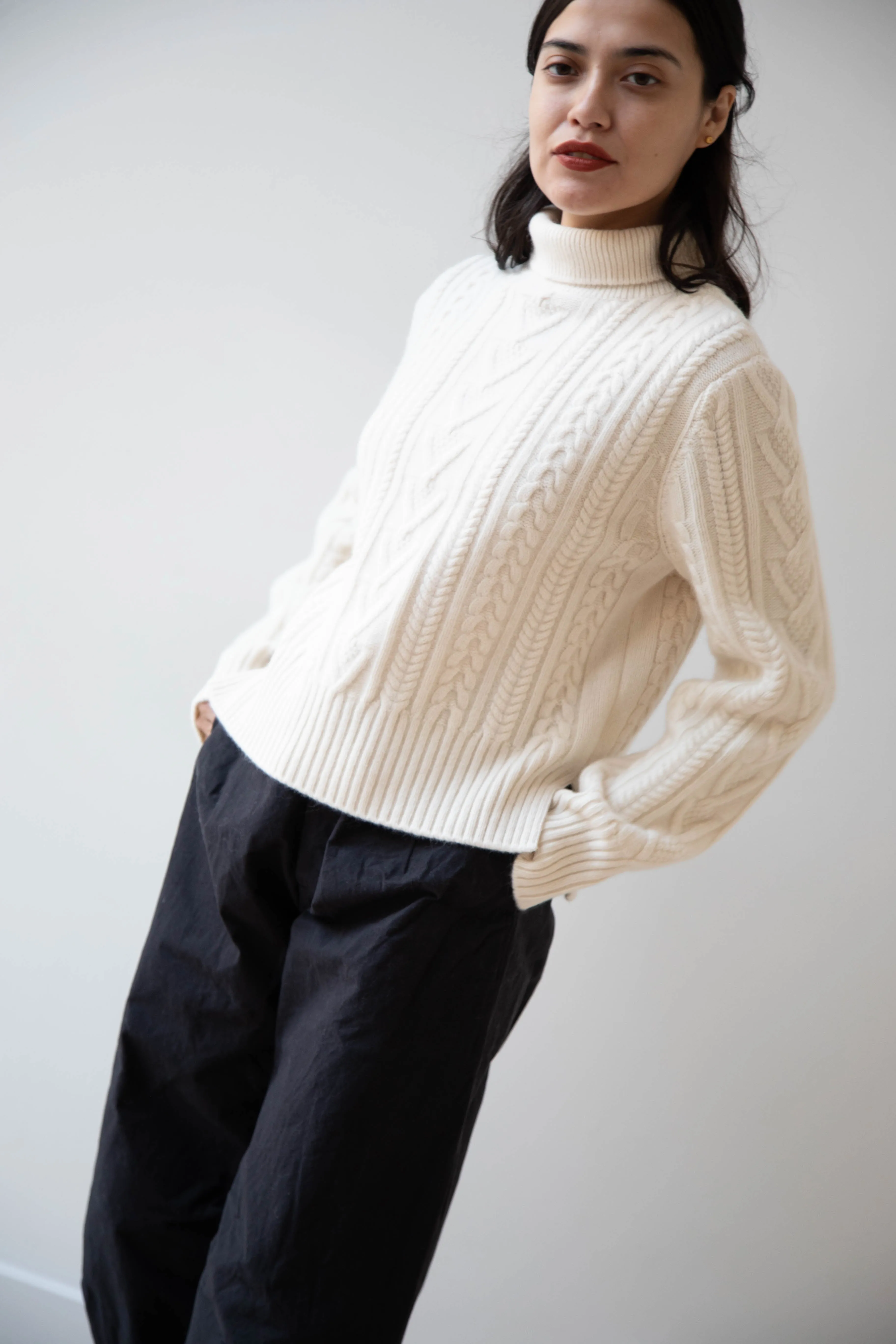 The Loom | Cable Turtleneck Sweater in Ivory