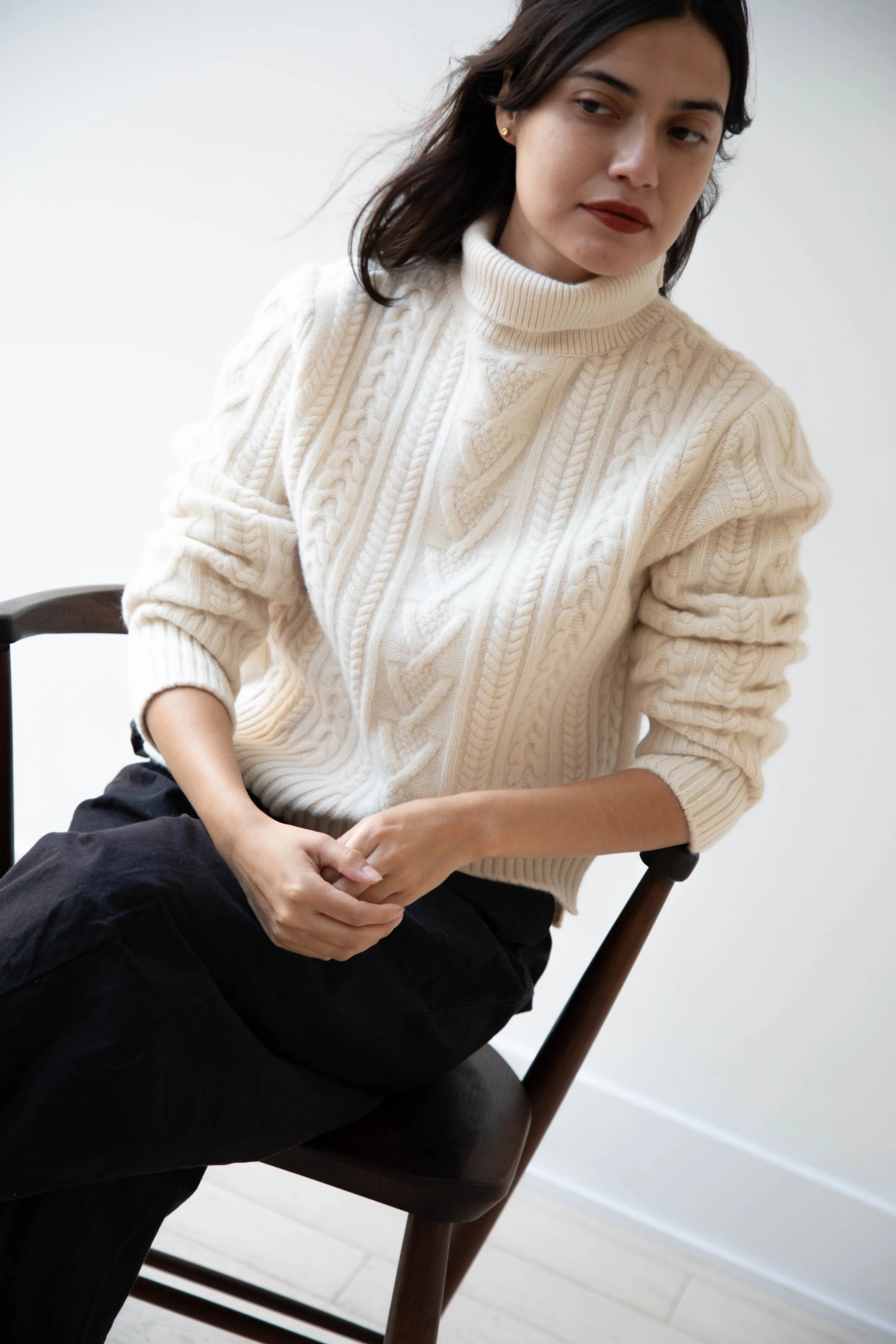 The Loom | Cable Turtleneck Sweater in Ivory