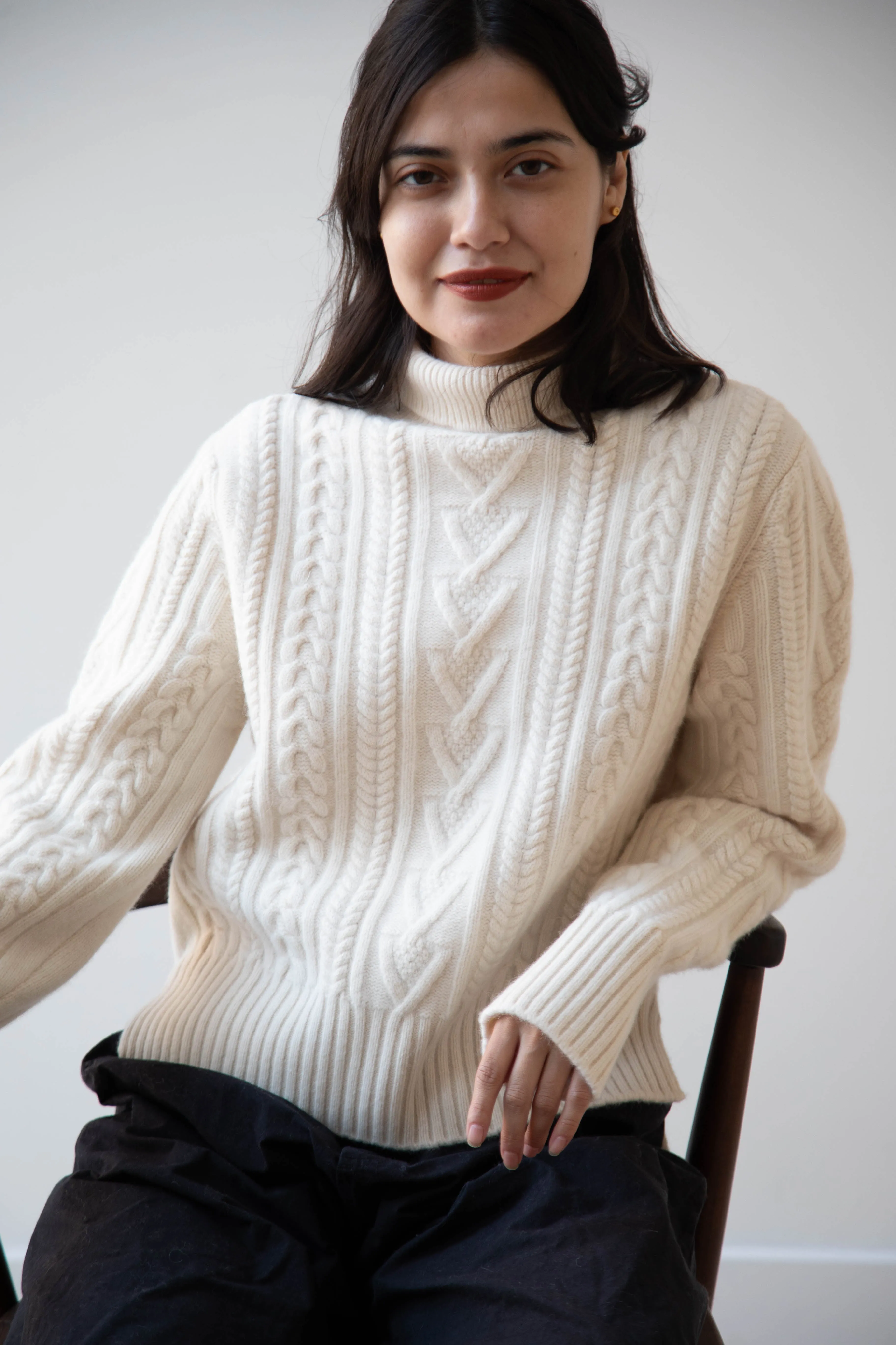 The Loom | Cable Turtleneck Sweater in Ivory