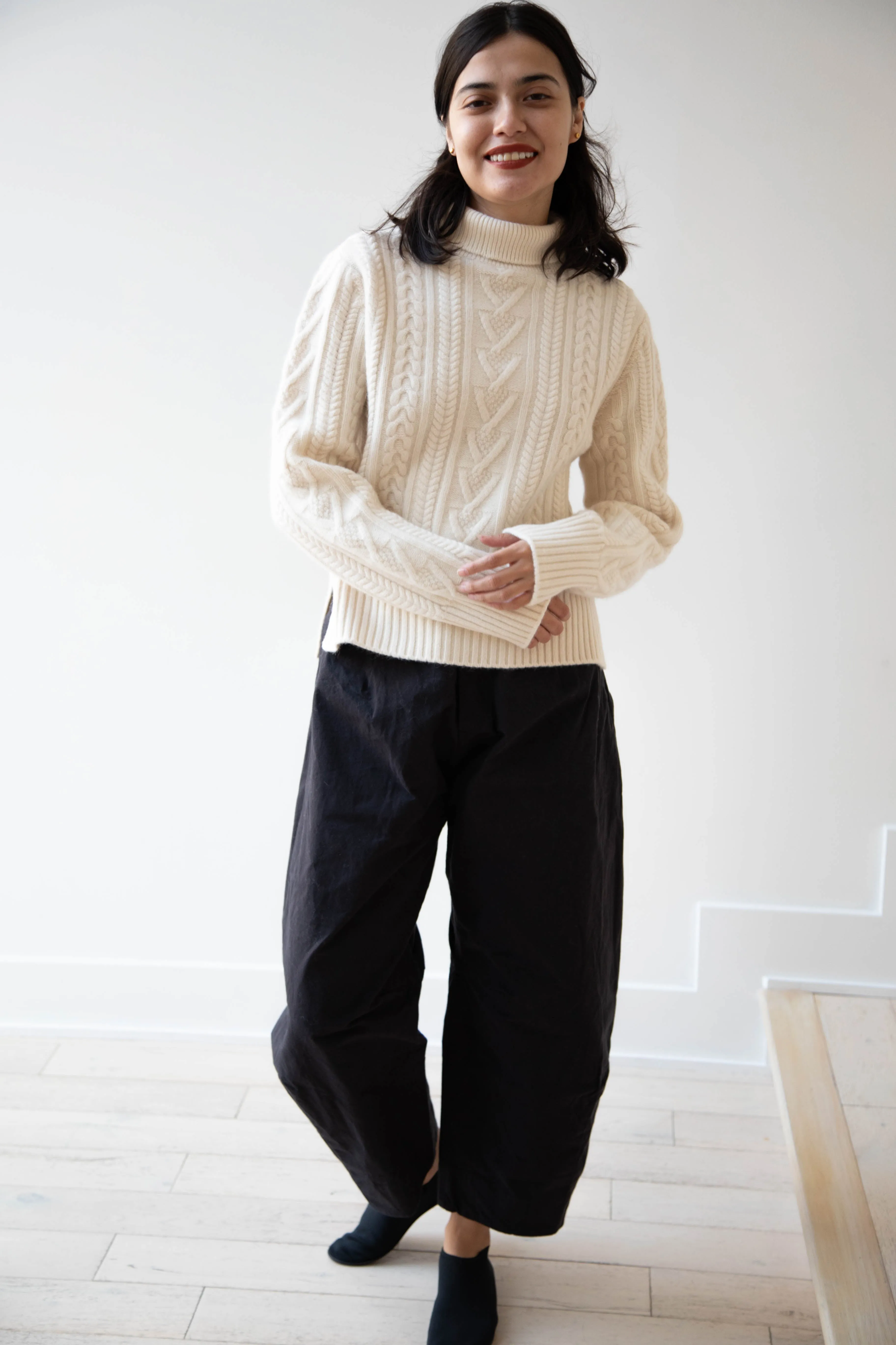 The Loom | Cable Turtleneck Sweater in Ivory