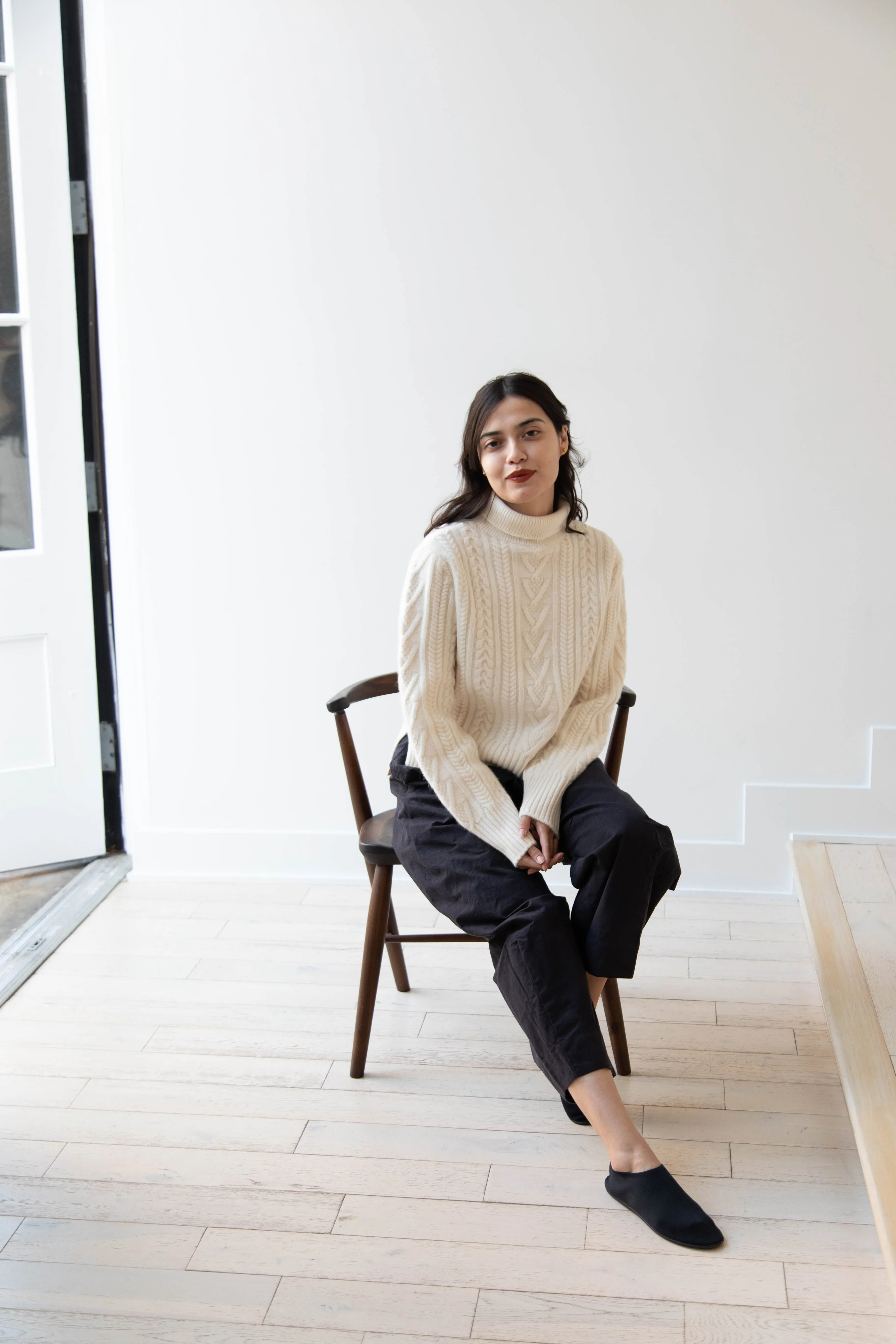 The Loom | Cable Turtleneck Sweater in Ivory