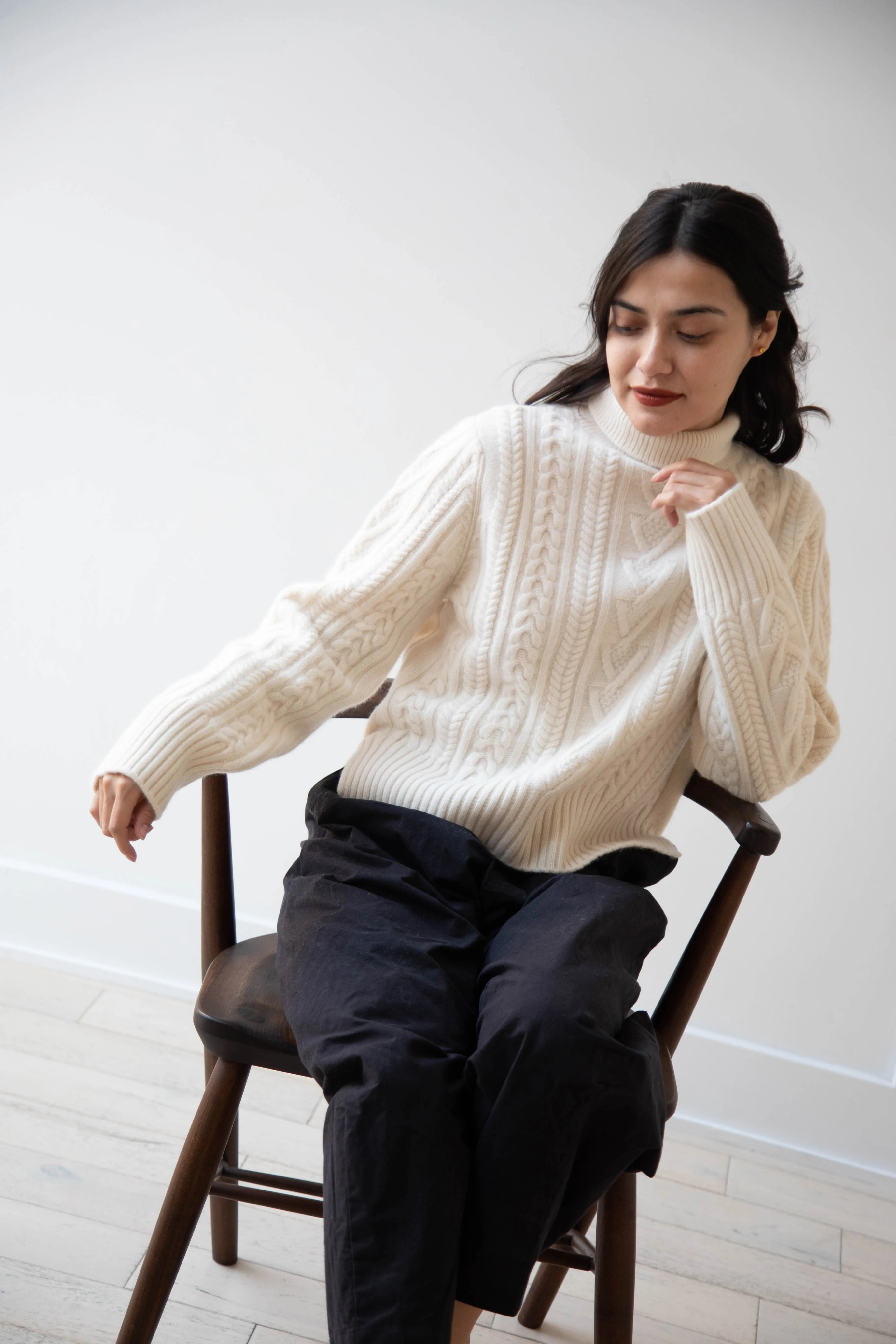 The Loom | Cable Turtleneck Sweater in Ivory