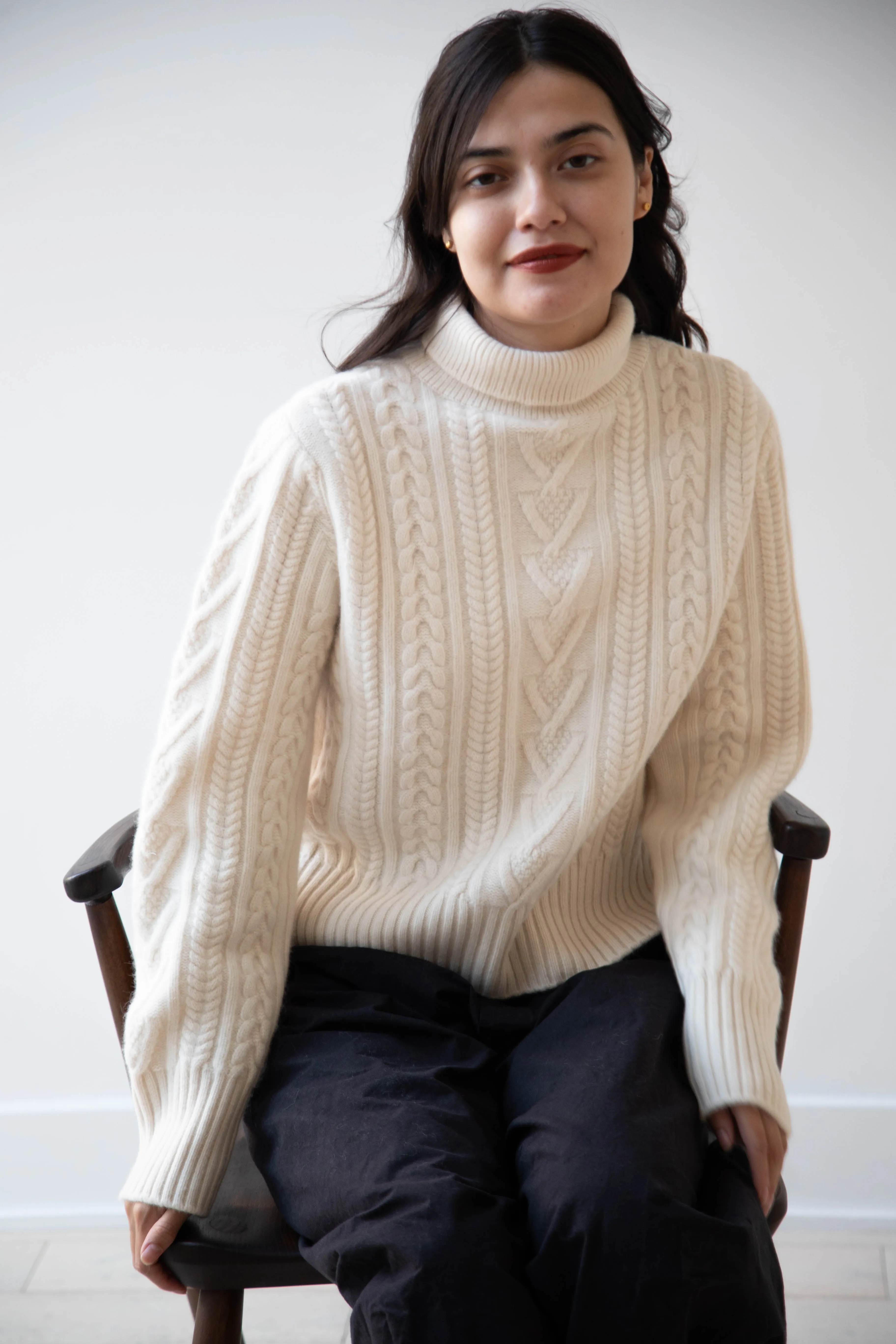 The Loom | Cable Turtleneck Sweater in Ivory