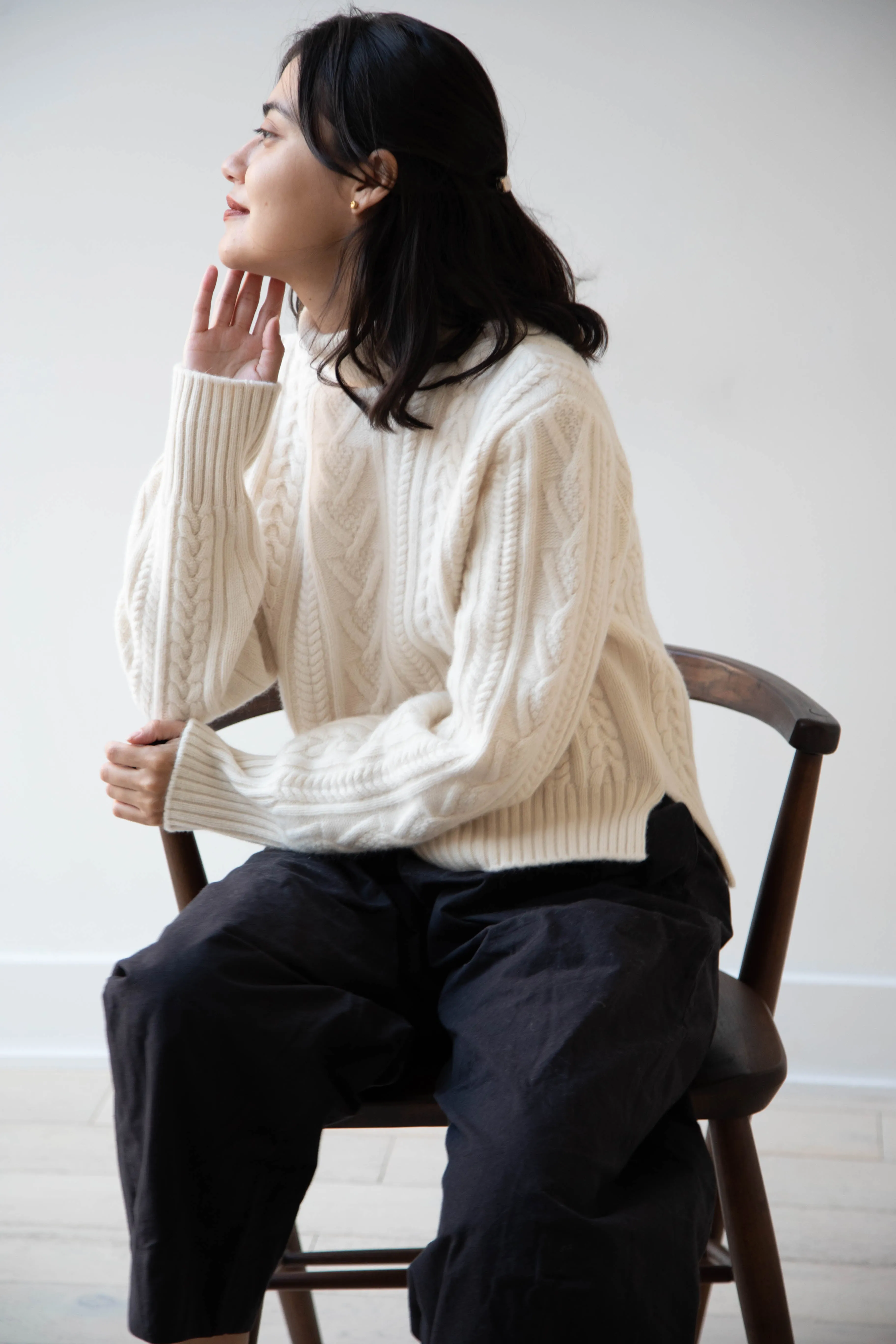 The Loom | Cable Turtleneck Sweater in Ivory