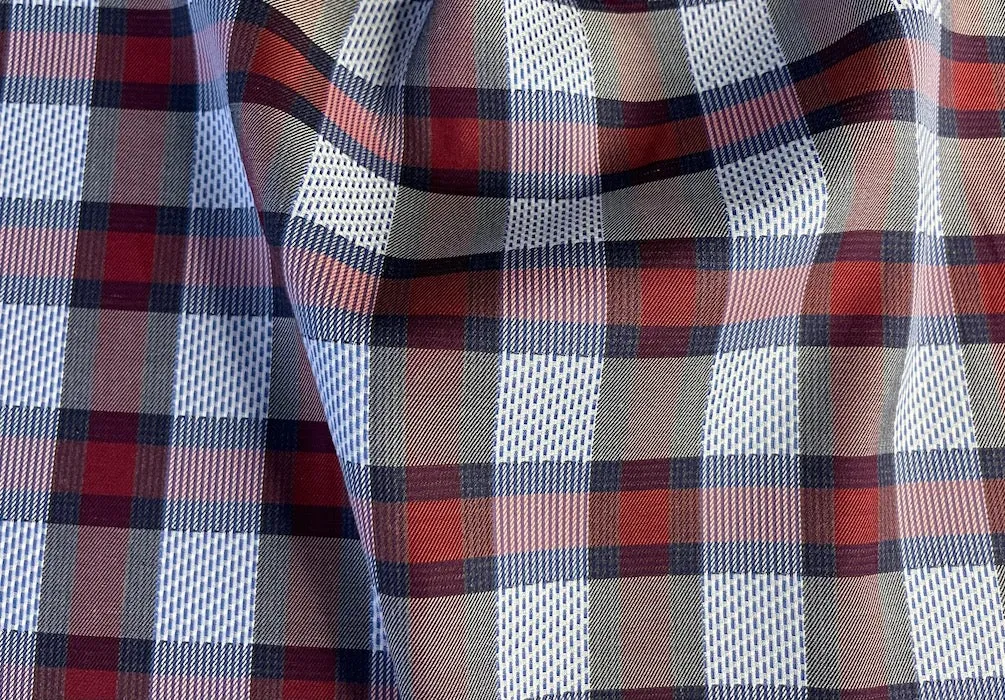 Unique Wine & White Plaid 2-ply Cotton Shirting (Made in Italy)