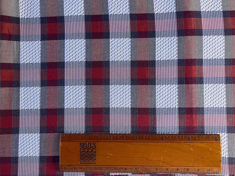 Unique Wine & White Plaid 2-ply Cotton Shirting (Made in Italy)