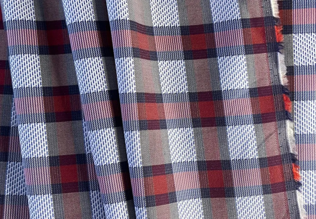 Unique Wine & White Plaid 2-ply Cotton Shirting (Made in Italy)