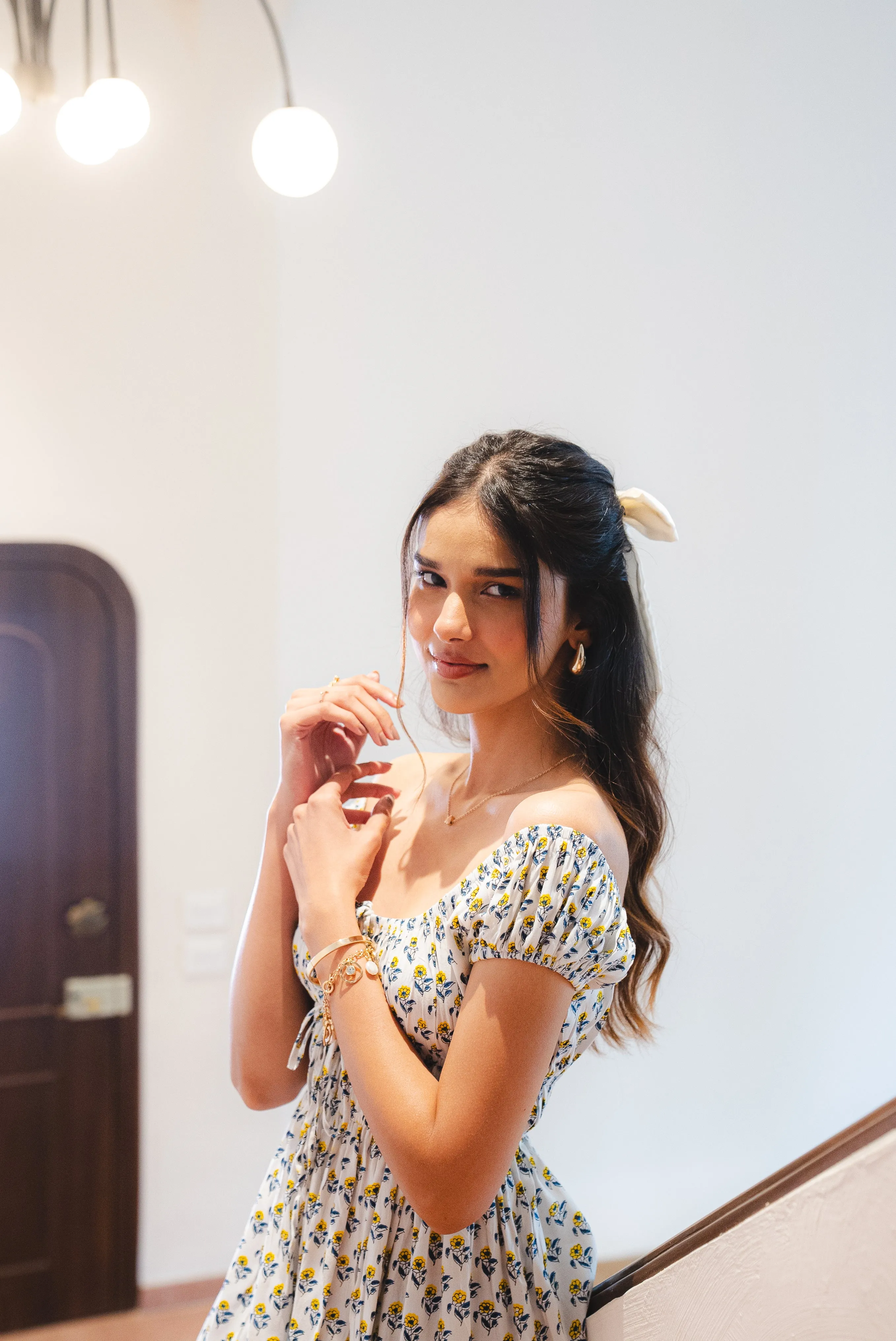 White and Yellow Floral Flowy Dress