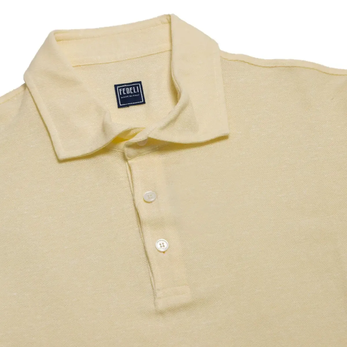 Yellow Linen & Cotton Short Sleeve Polo Shirt