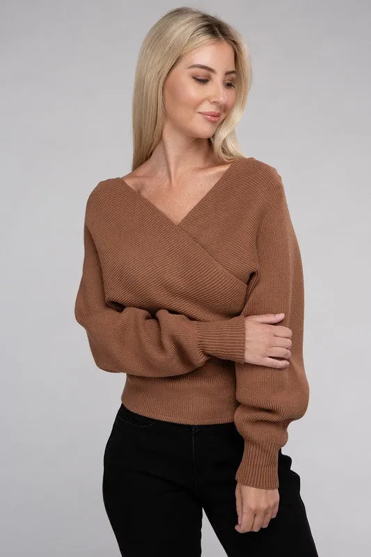 Zenana Criss Cross Wrap Soft Knit Top