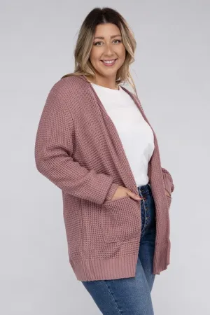 ZENANA Plus Low Gauge Waffle Open Cardigan Sweater